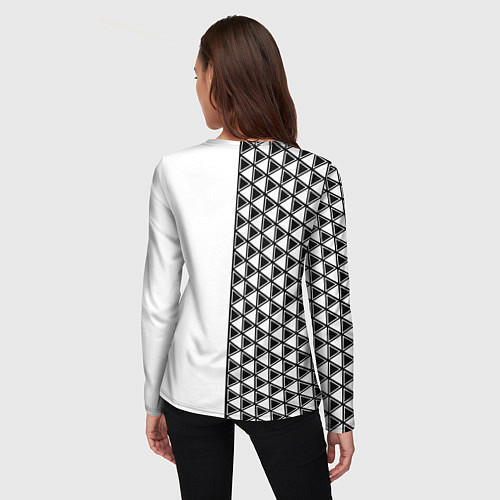 Женский лонгслив Чёрные треугольники на белом фоне / 3D-принт – фото 4