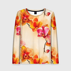 Лонгслив женский Оранжевые орхидеи акварельные, цвет: 3D-принт