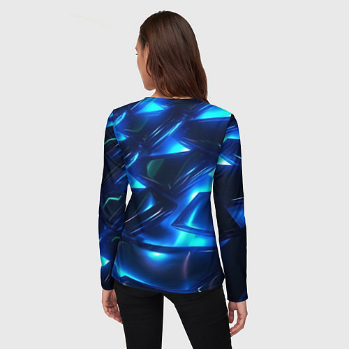 Женский лонгслив Синие абстрактные неоновые плиты / 3D-принт – фото 4