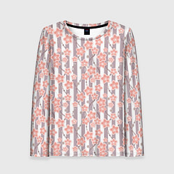 Женский лонгслив Коралловые цветы на полосатом фоне