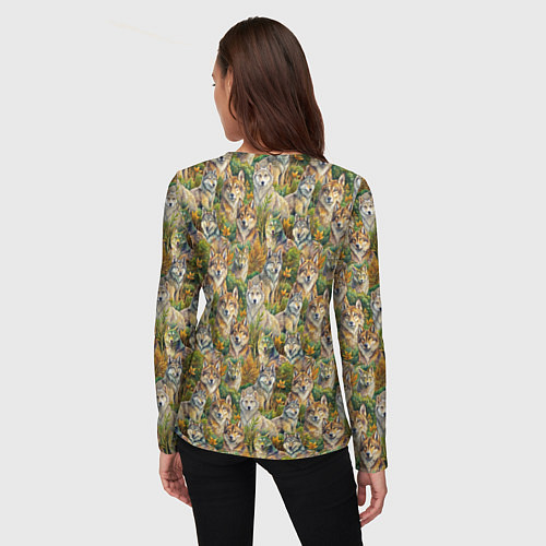 Женский лонгслив Паттерн волчьих морд / 3D-принт – фото 4