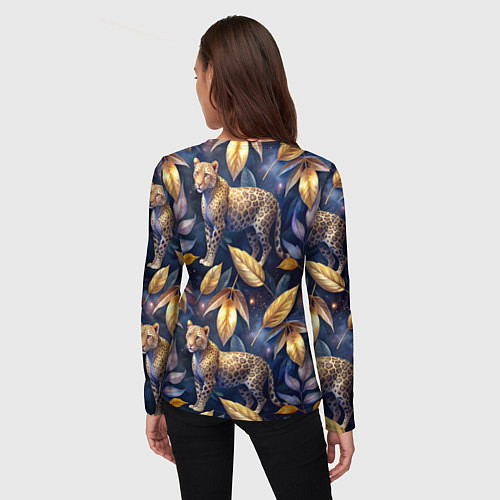 Женский лонгслив Леопард с золотыми листьями паттерны / 3D-принт – фото 4