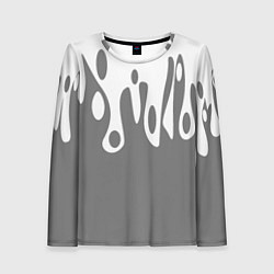 Женский лонгслив Потеки белой краски на сером фоне