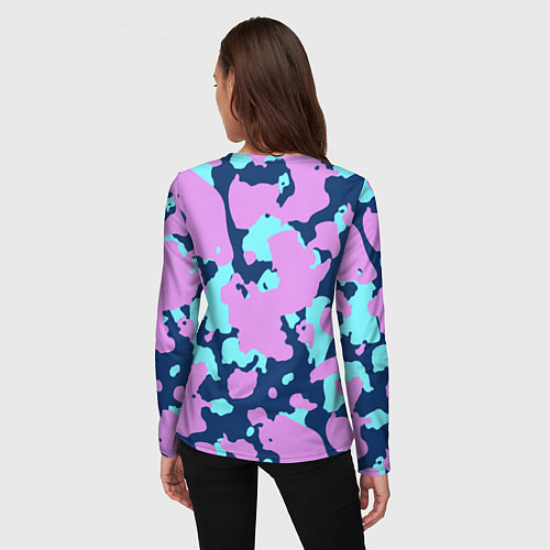 Женский лонгслив Паттерн с сиреневыми и голубыми пятнами / 3D-принт – фото 4