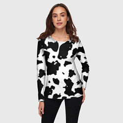 Лонгслив женский Черно белый коровий узор, цвет: 3D-принт — фото 2
