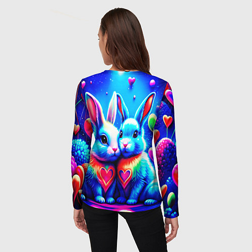 Женский лонгслив Неоновые зайчики - любовь сердечки / 3D-принт – фото 4