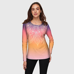 Лонгслив женский Сине-оранжевый градиент с узором мандала, цвет: 3D-принт — фото 2