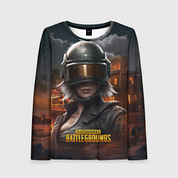 Лонгслив женский PUBG девушка в шлеме, цвет: 3D-принт
