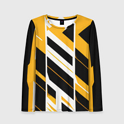 Лонгслив женский Black and yellow stripes on a white background, цвет: 3D-принт