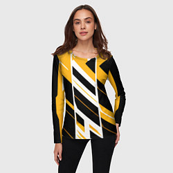 Лонгслив женский Black and yellow stripes on a white background, цвет: 3D-принт — фото 2