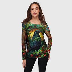 Лонгслив женский Скандинавский ворон лесной узор, цвет: 3D-принт — фото 2