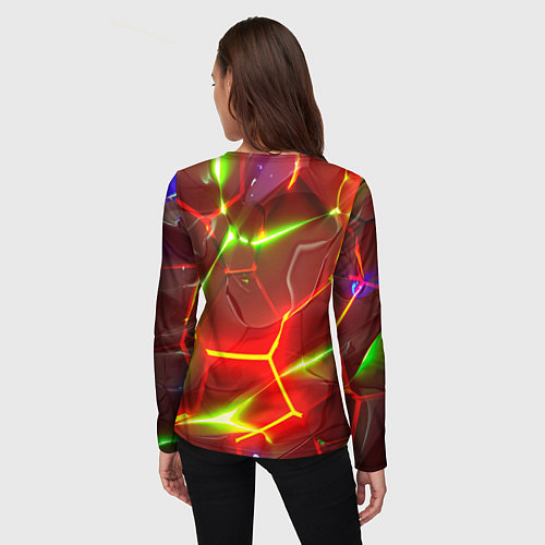 Женский лонгслив Неоновые красные плиты с ярким светом / 3D-принт – фото 4