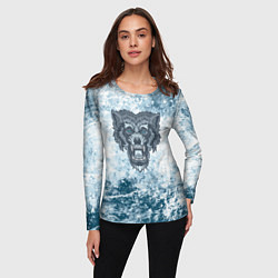 Лонгслив женский Серо-синий волк на абстрактном фоне, цвет: 3D-принт — фото 2