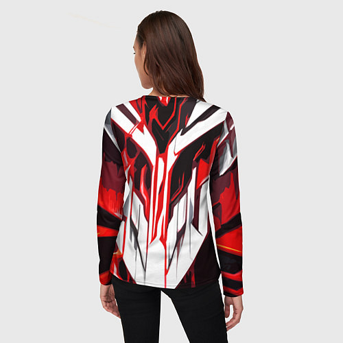 Женский лонгслив Хаотичная красно-белая абстракция на чёрном фоне / 3D-принт – фото 4