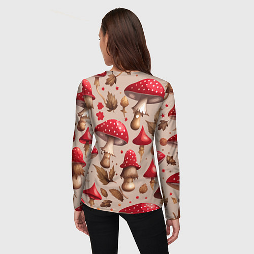 Женский лонгслив Грибные шляпки мухоморов / 3D-принт – фото 4
