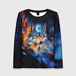 Лонгслив женский Волк и луна - импрессионизм, цвет: 3D-принт