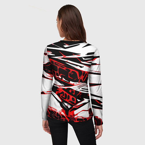 Женский лонгслив Красно-чёрная агрессивная абстракция на белом фоне / 3D-принт – фото 4