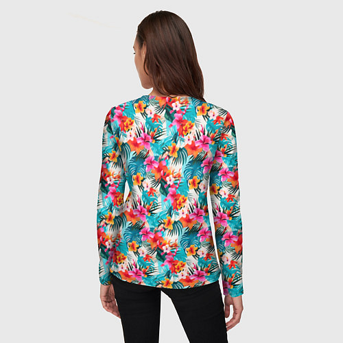 Женский лонгслив Летний гавайский паттерн / 3D-принт – фото 4