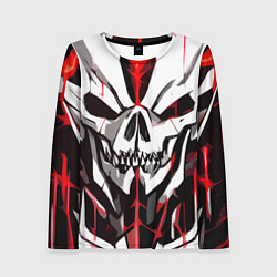 Лонгслив женский Белый череп и красные полосы на чёрном фоне, цвет: 3D-принт