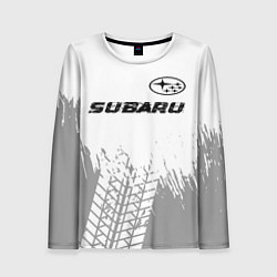 Лонгслив женский Subaru speed на светлом фоне со следами шин посере, цвет: 3D-принт