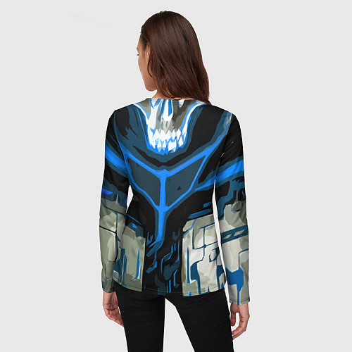 Женский лонгслив Blue stripes on a black and white background / 3D-принт – фото 4