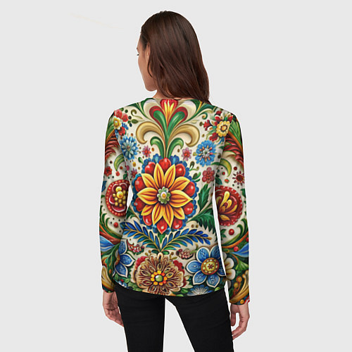Женский лонгслив Русские классические узоры и орнамент / 3D-принт – фото 4