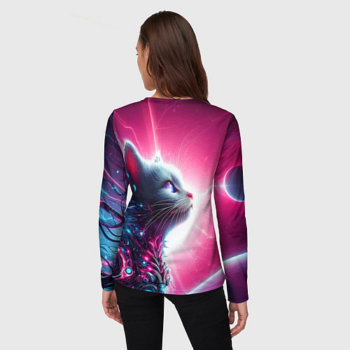 Женский лонгслив Космический кибер котёнок - неоновое свечение / 3D-принт – фото 4