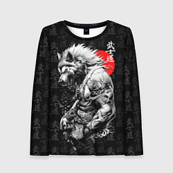 Лонгслив женский Волк воин - японская гравюра, цвет: 3D-принт