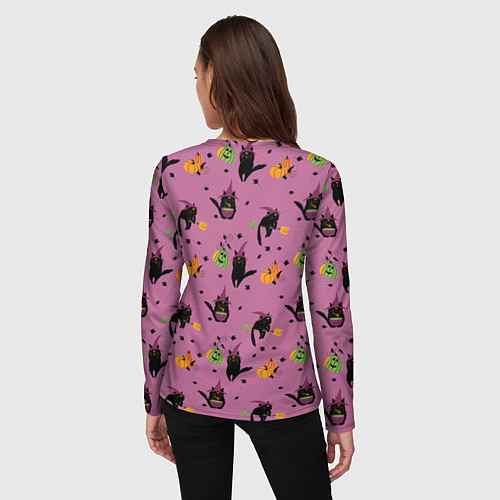 Женский лонгслив Хэллоуин и кот ведьмы / 3D-принт – фото 4