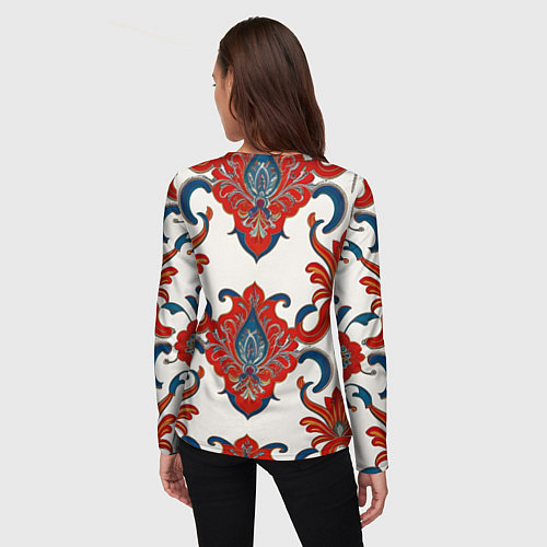 Женский лонгслив Узор красно-синий на белом фоне / 3D-принт – фото 4
