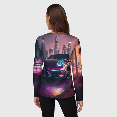 Женский лонгслив Porshe ночной город / 3D-принт – фото 4