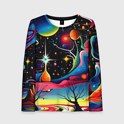 Женский лонгслив Необычная планета и космос в стиле Сальвадор Дали