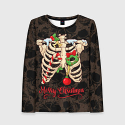 Лонгслив женский Merry Christmas - skeleton, цвет: 3D-принт