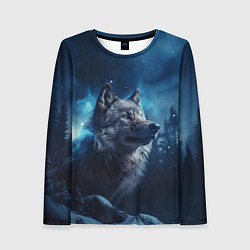 Женский лонгслив Голова волка и небо