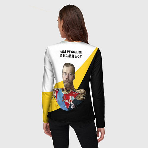 Женский лонгслив Мы русские с нами Бог малый черный кцк Николай II / 3D-принт – фото 4
