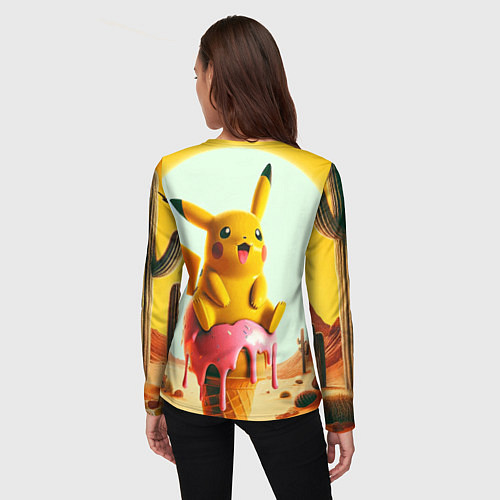 Женский лонгслив Пикачу сидит на мороженом в пустыне / 3D-принт – фото 4
