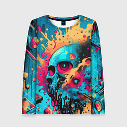 Лонгслив женский Абстракция с черепом - нейроарт, цвет: 3D-принт