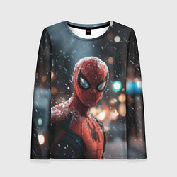 Лонгслив женский Spider man на фоне снегопада, цвет: 3D-принт
