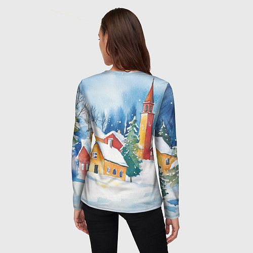 Женский лонгслив Новогодний праздничный город / 3D-принт – фото 4