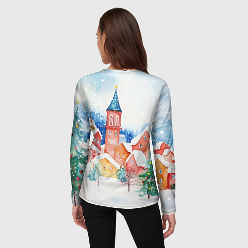 Женский лонгслив Новогодний сказочный город / 3D-принт – фото 4