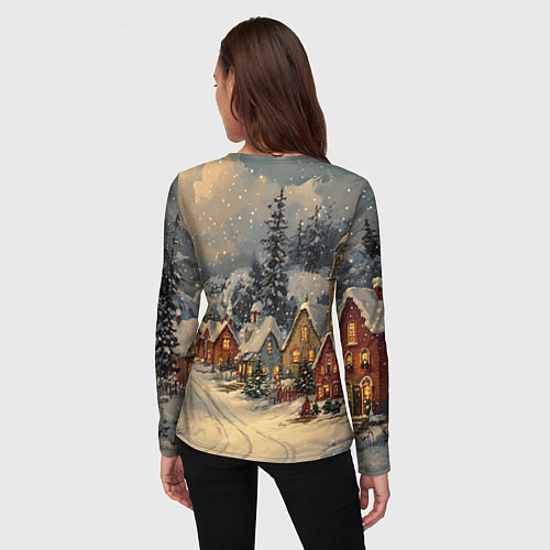 Женский лонгслив Новогодние зимние домики / 3D-принт – фото 4
