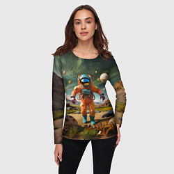 Лонгслив женский Космонавт в оранжевом костюме, цвет: 3D-принт — фото 2