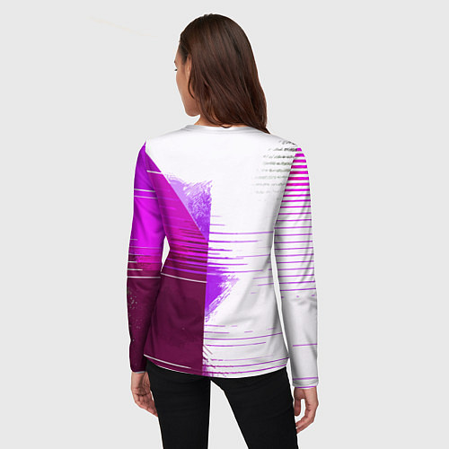 Женский лонгслив Горизонтальные полосы на розово-белом фоне / 3D-принт – фото 4