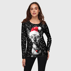 Лонгслив женский Сфинкс в шапке Санты, цвет: 3D-принт — фото 2