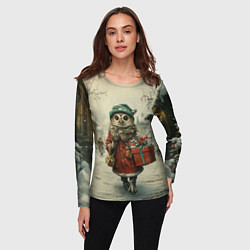 Лонгслив женский Сова с подарком, цвет: 3D-принт — фото 2