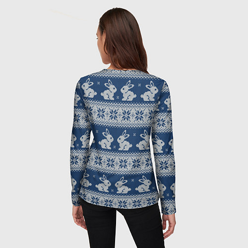 Женский лонгслив Вязаный зимний узор с милыми зайчатами / 3D-принт – фото 4