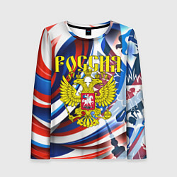 Лонгслив женский Герб России на фоне цветов флага, цвет: 3D-принт