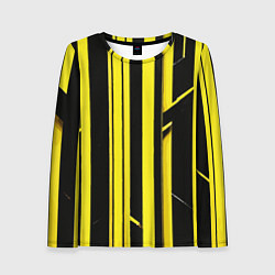 Лонгслив женский Толстые жёлтые полосы на чёрном фоне, цвет: 3D-принт