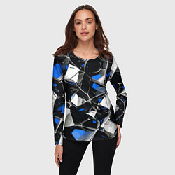 Лонгслив женский Сине-белый паттерн на чёрном фоне, цвет: 3D-принт — фото 2