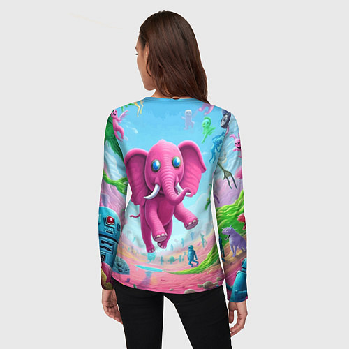 Женский лонгслив Парящий в воздухе розовый слон - сюрреализм / 3D-принт – фото 4